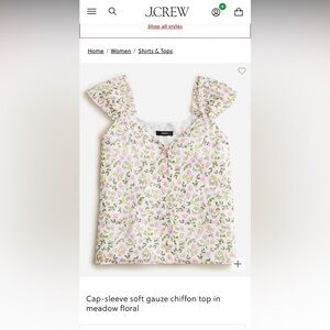 J.Crew New without tags cap sleeve soft gauze chiffon, Meadow floral top size XL